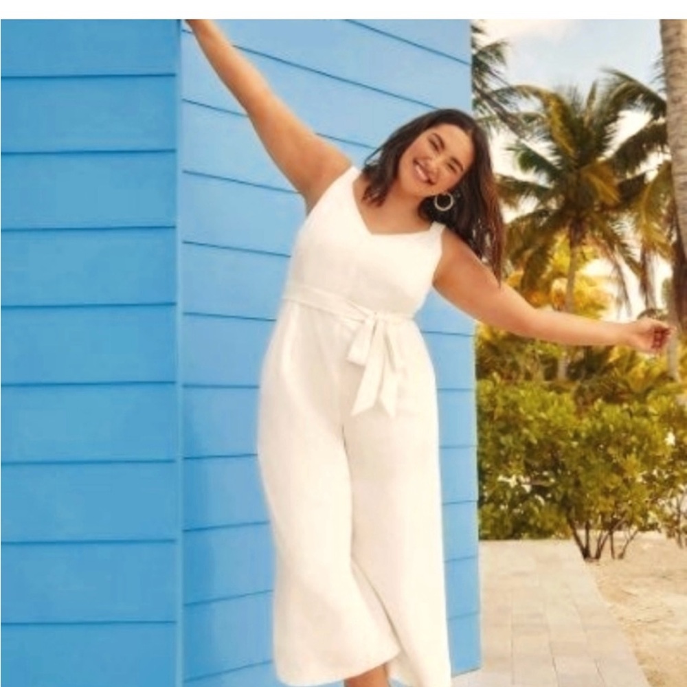 Loft double v neck wide leg white jumpsuit